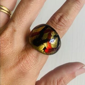 Murano Glass Ring - Red and Gold